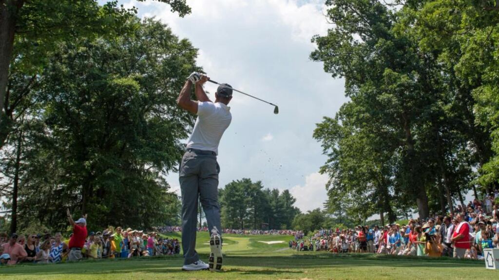 American TV station ESPN is dedicating an entire channel to covering Tiger Woods’ every move at the British Open at Hoylake this week in a seemingly desperate attempt to boost tumbling viewing figures for golf. Photograph: Michael Reynolds/EPA
