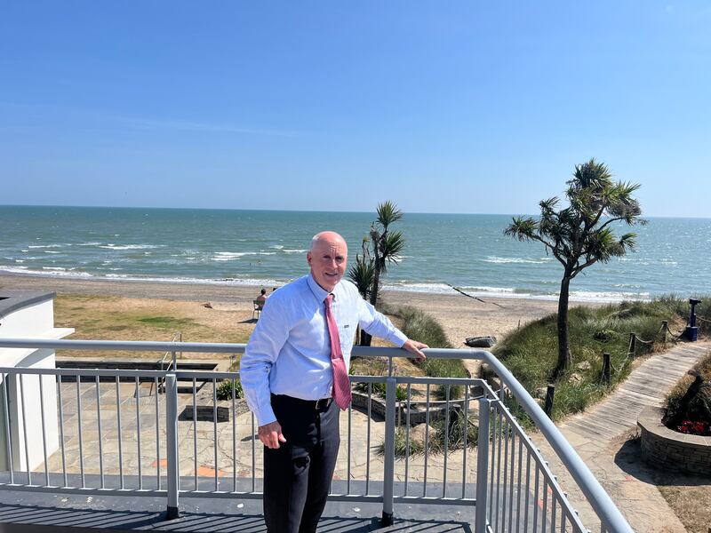 Bill Kelly on a rear balcony overlooking the Irish Sea at Kelly's Hotel in Rosslare Strand. Photograph: Steven Carroll