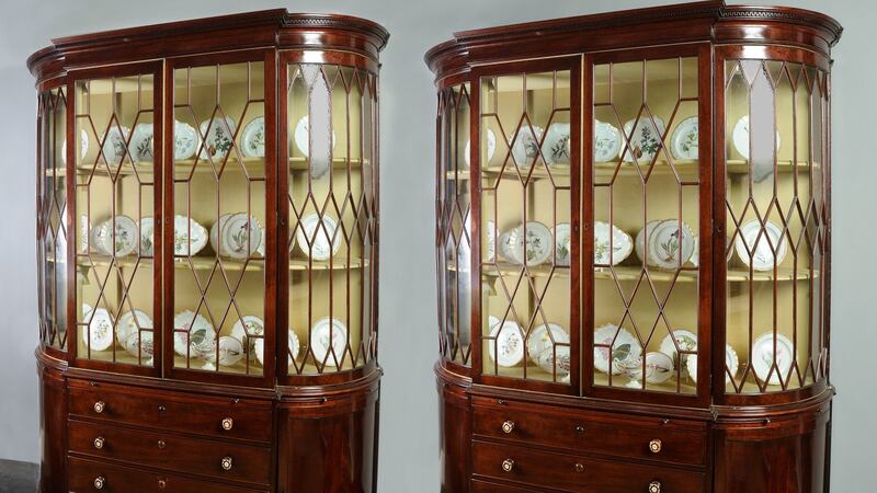 The Mount Stewart china cabinets attributed to Mack, Williams & Gibton, Dublin, circa 1810, acquired from the Vane-Tempest-Stewart family, Marquesses of Londonderry, £125,000 for the pair