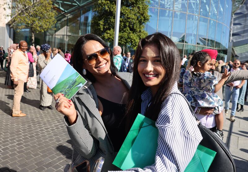 Zenilza Rodrigues from Navan and her daughter Maryana at the Convention Centre on Monday. Photograph: Dara Mac Dónaill/The Irish Times