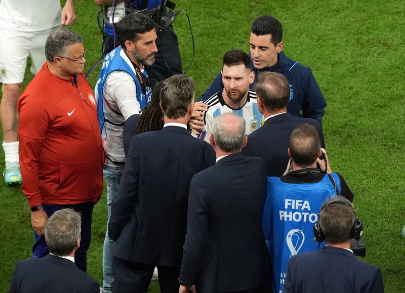 Argentina's Lionel Messi and Netherlands manager Louis van Gaal clash. Photograph: Peter Byrne/PA Wire