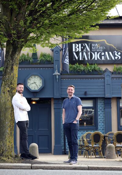 Kelvin Collins and Daley Carnduff outside Ben Madigan's. Photograph: Stephen Davison