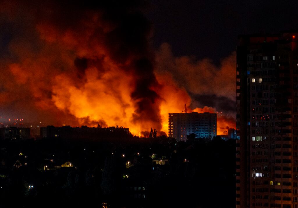 Flames and smoke billow from Kyiv buildings during mass Russian drone and missile strikes on Ukraine's capital on July 4th, 2025. Photograph: Oleksii Filippov/AFP via Getty Images