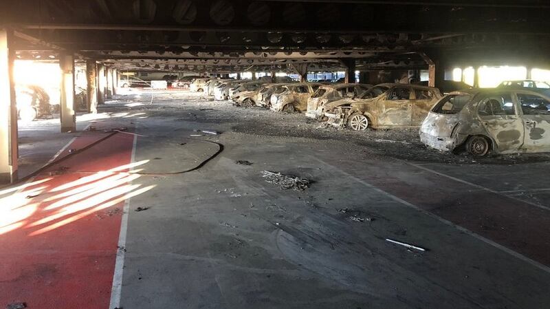 The cost of the fire at the Douglas Village Multi-Storey car park is expected to run to millions of euro. Photograph: Cork Fire Brigade via Twitter