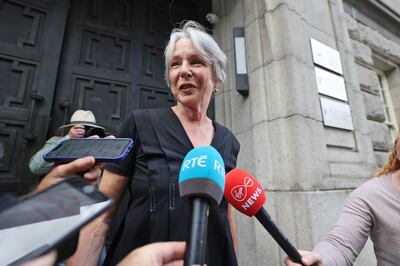 RTE board chairwoman Siun Ni Raghallaigh speaks to the media outside the Department of Tourism, Culture, Arts, Gaeltacht, Sport and Media in Dublin on Saturday. Photograph: PA