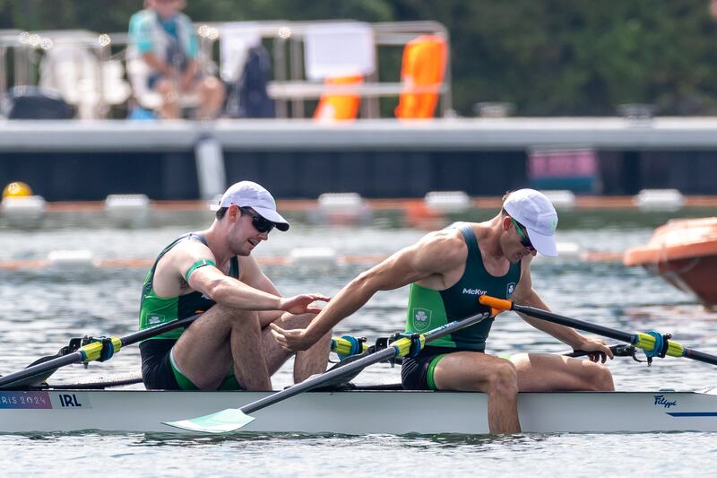 Ireland’s Daire Lynch and Philip Doyle celebrate after winning bronze. Photograph: Morgan Treacy/Inpho