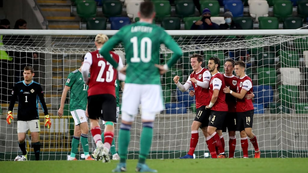 Austria’s Michael Gregoritsch celebrates scoring against Northern Ireland. Photograph: Inpho