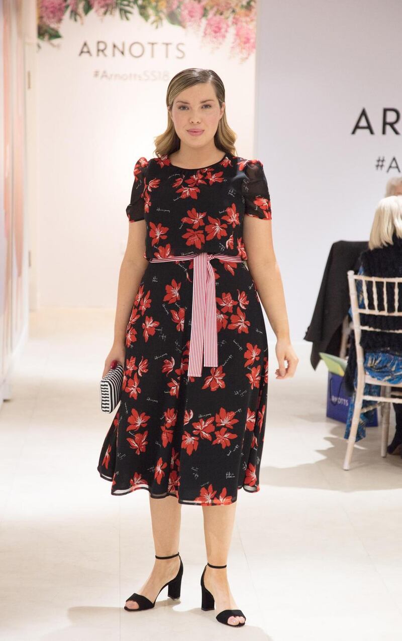 Floral dress (€235) by Marella. Bag (€310) by Lulu Guinness and shoes by LK Bennett (€235)