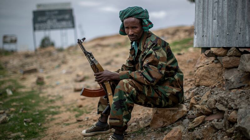 A fighter loyal to the Tigray People’s Liberation Front mans a guard post on the outskirts of the town of Hawzen last May. Photograph: Ben Curtis/AP