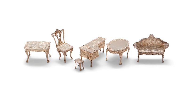 Lot 122, miniature silver salon furniture