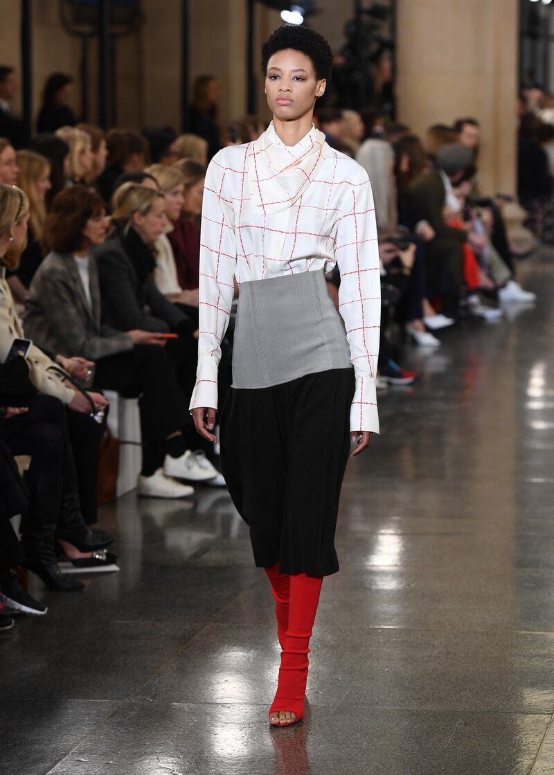 A model walks the runway at the Victoria Beckham. Photograph: Getty Images