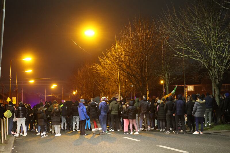 A large crowd of anti-immigrant protesters at Finglas Garda station. Photograph: Nick Bradshaw