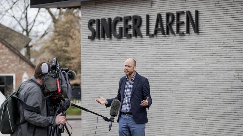 Evert van Os of the Singer Laren museum speaks to the press outside the museum on Monday about the theft from therer of a painting by Vincent van Gogh. Photograph: Robin van Lonkhuijsen/ANP/AFP via Getty Images