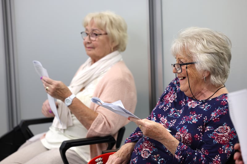 Mercer’s Melodies choir members Bernie Norman and Irene Kennedy. Photograph: Dara Mac Dónaill