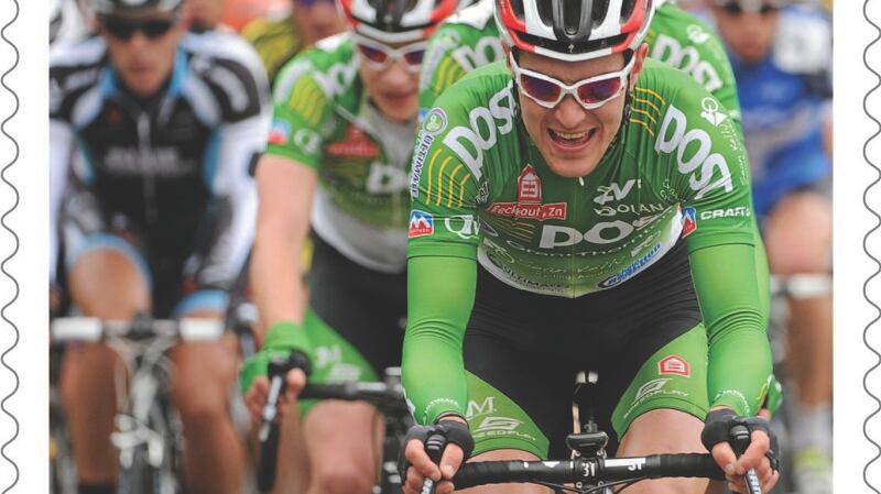 One of  An Post’s new set of stamps celebrating cycling in Ireland. Photograph: Sportsfile
