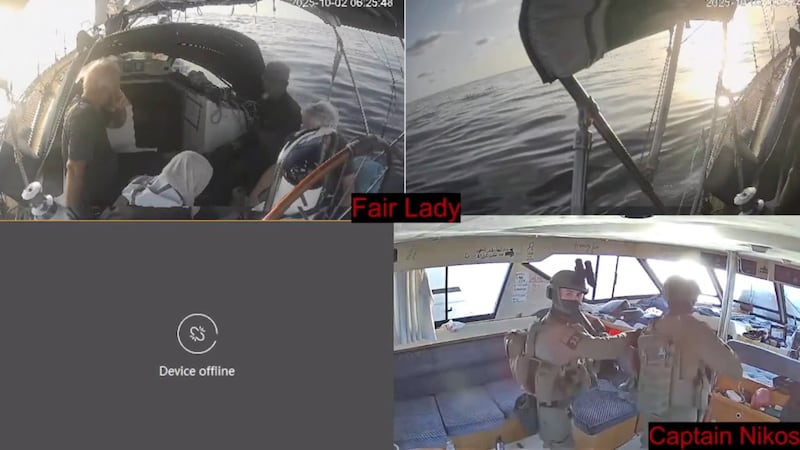 Israeli forces surrounded several boats that were part of the Global Sumud Flotilla aiming to deliver aid to Palestinians in the Gaza Strip, according to camera footage from the group. Photograph: Reuters
