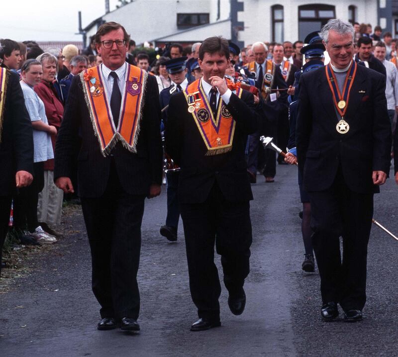 Then-Ulster Unionist leader David Trimble (left) at Drumcree in 1996 with Jeffry Donaldson (centre) and Rev Martin Smyth.