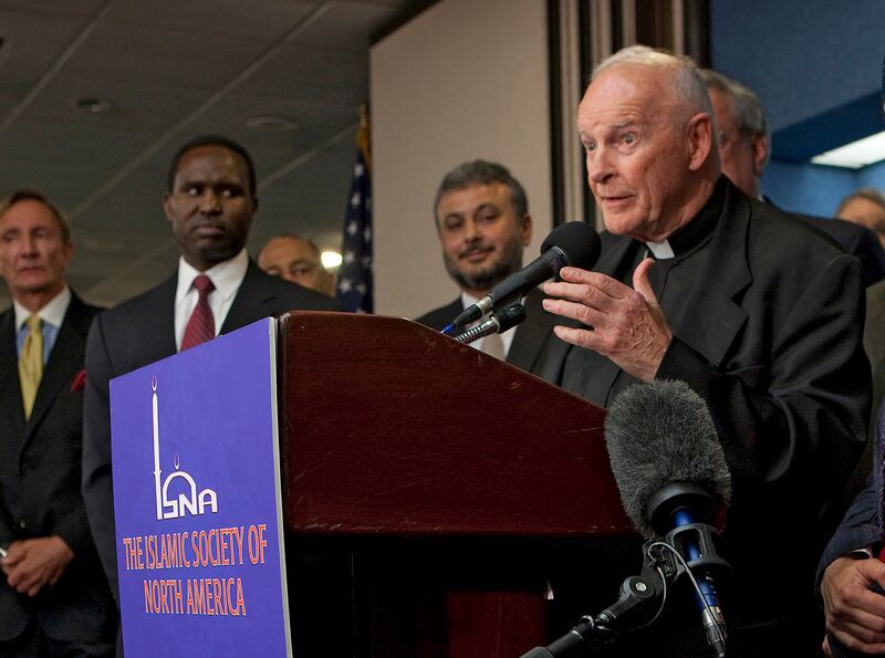 Then Cardinal Theodore McCarrick speaks at a news conference in Washington, September 2010. Photograph: Stephen Crowley/The New York Times
                      