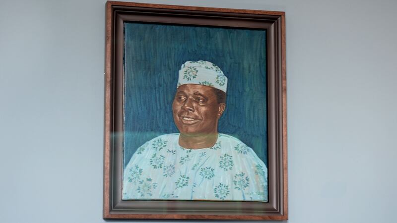 A portrait of Nigeria’s first foreign minister, Dr Jaja Wachuku,  now hangs in the historical society’s conversation room in Trinity College Dublin. Photograph: Alan Betson / The Irish Times