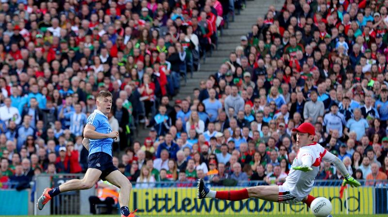 Dublin’s Con O’Callaghan scores his   goal. Photograph: James Crombie/Inpho