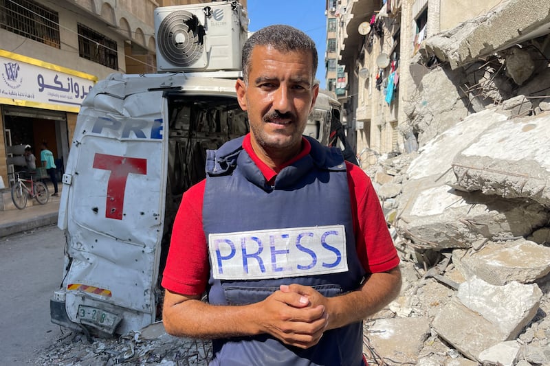 AFP journalist Khader Zaanoun in Gaza City on Tuesday. Photograph: AFP via Getty Images     