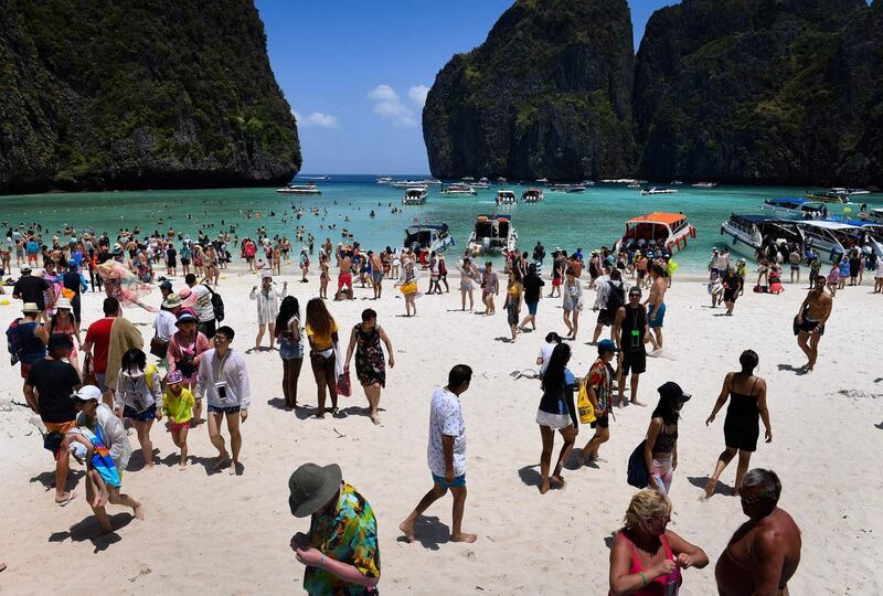 Maya Bay beach in 2018. Photograph: Lillian Suwanrumpha/AFP/Getty