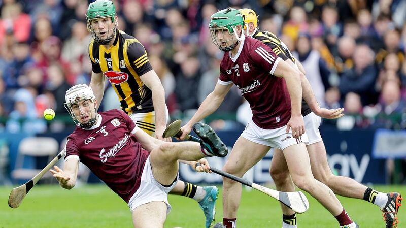 Galway’s Daithí Burke and Eoin Cody of Kilkenny. Photograph: Laszlo Geczo/Inpho
