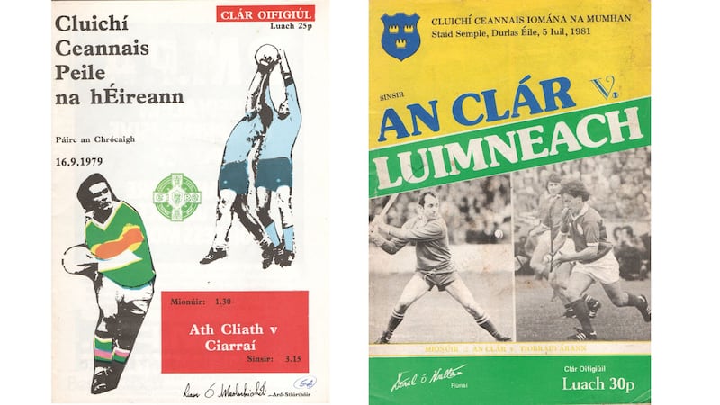 All-Ireland football programme from 1979 and a Munster hurling programme from 1981