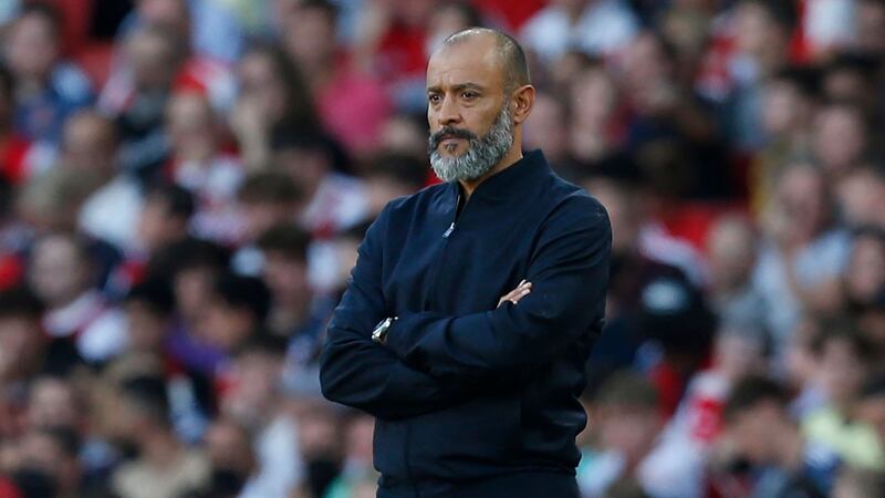 Tottenham Hotspur manager  Nuno Espirito Santo looks on during the defeat to Arsenal at the Emirates Stadium. Photograph:  Ian Kington/Ikimages/AFP via Getty Images