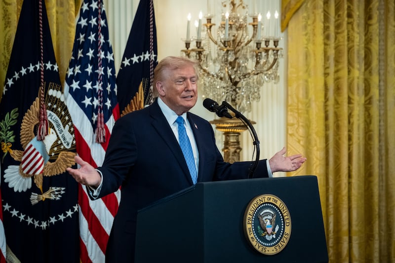 US president Donald Trump speak during a Hanukkah reception in the East Room of the White House in Washington on Tuesday. Photograph: Pete Marovich/The New York Times