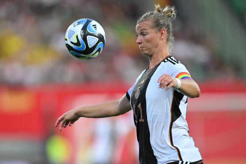 Alexandra Popp of Germany controls the ball during the Women's international friendly between Germany and Zambia. Photograph: Sebastian Widmann/Getty