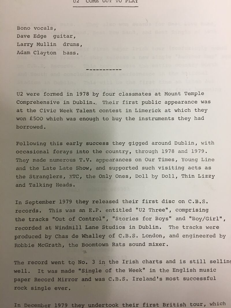 U2 press release