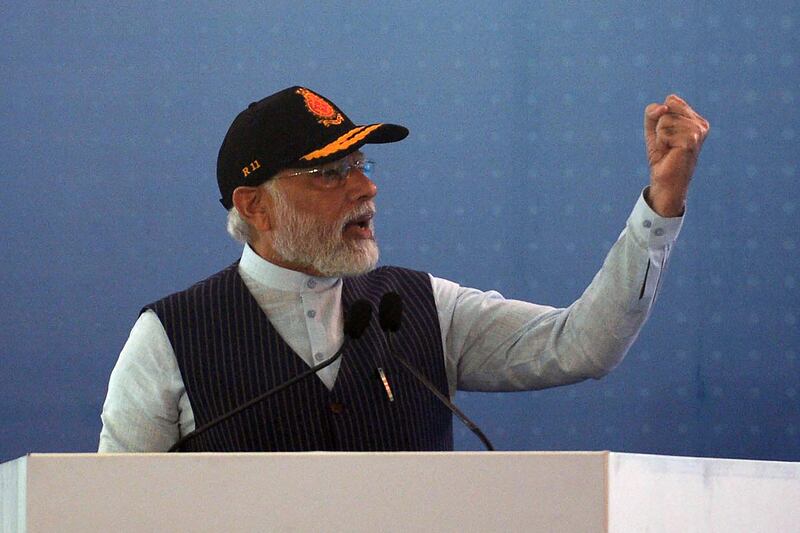 Indian prime minister Narendra Modi  during the commissioning of the  aircraft carrier INS Vikrant at Cochin shipyard in Kochi. Photograph: Arun Sankar/AFP via Getty Images