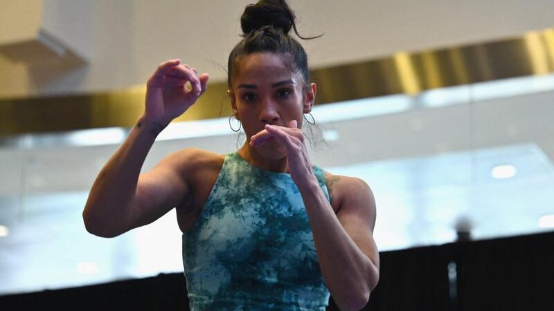Amanda Serrano of Puerto Rico works during a public workout. Photograph: Angela Weiss/AFP via Getty