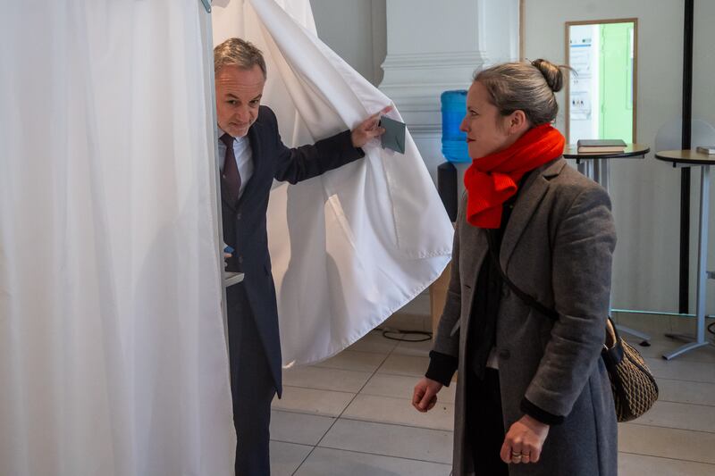 Emmanuel Grégoire, the former deputy of the capital’s outgoing reformist mayor Anne Hidalgo, topped polls in Paris. Photograph: Christophe Petit Tesson/EPA
