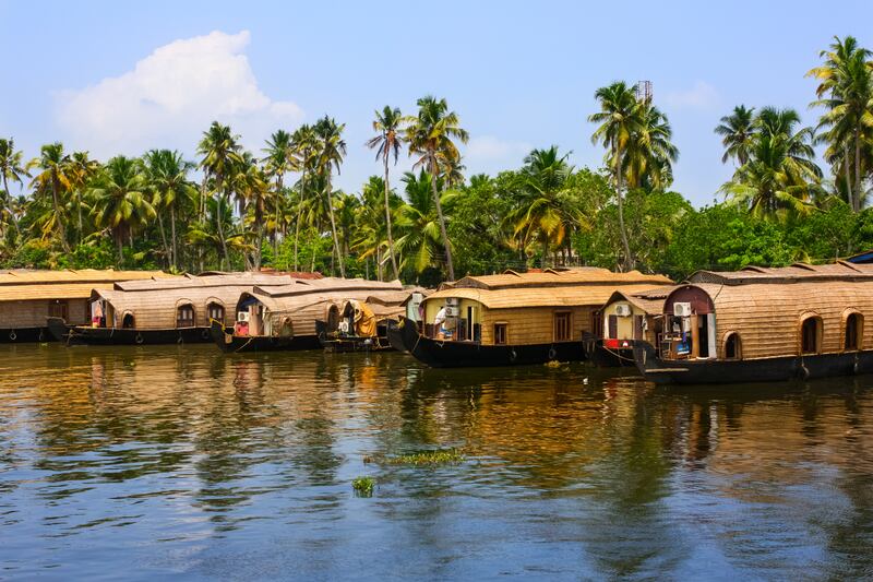 Boathouses at the Kerala Backwaters, near Kochi. Photograph: iStock