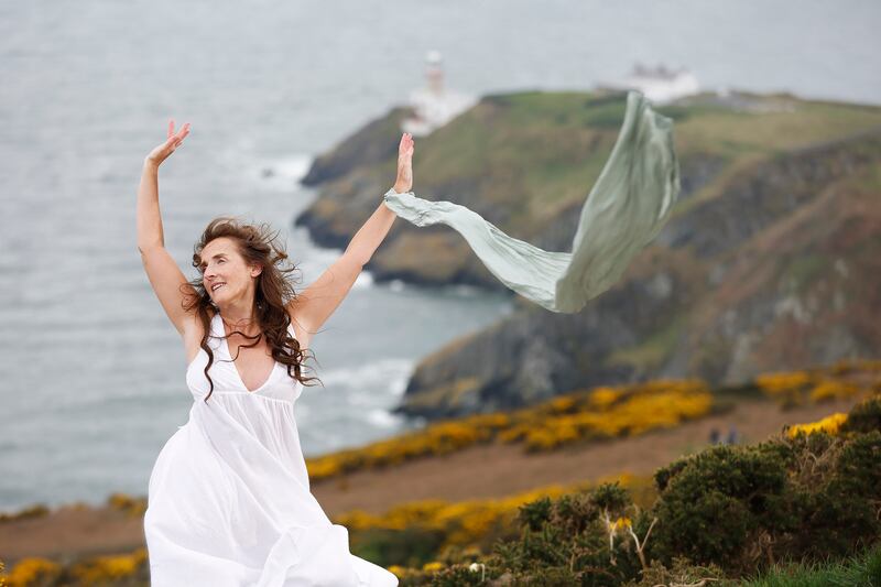 Aedín Moloney rehearses a scene from Yes! Reflections of Molly Bloom on Howth Head. Photograph: Julien Behal