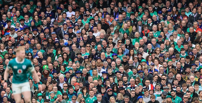 Fans watch on during the Ireland v France game at the Aviva Stadium in this year's Six Nations. Photograph: Dan Sheridan/Inpho
