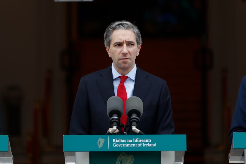 Taoiseach Simon Harris speaking outside Government Buildings on Wednesday morning. Photograph Damien Storan/PA Wire