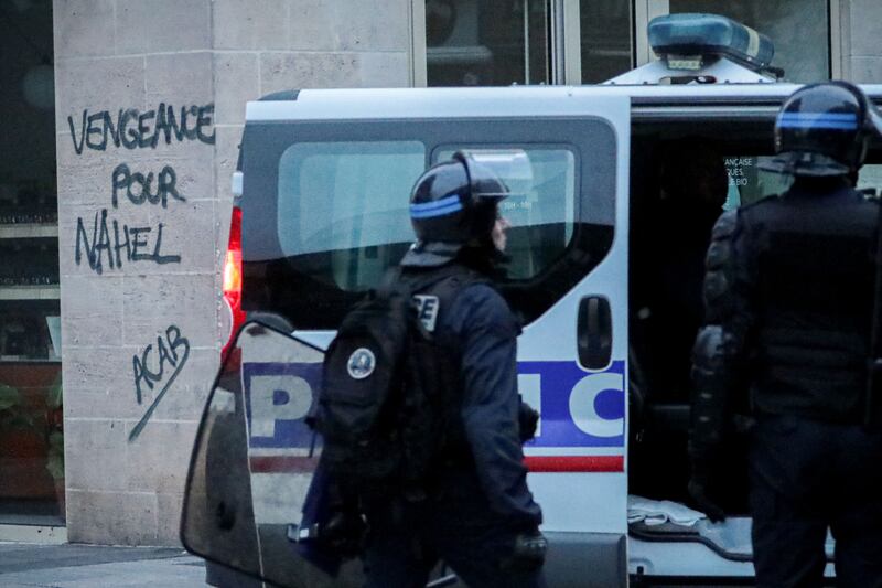 French riot police  during a demonstration in Caen, north-western France on June 30th. The police shooting of 17-year-old Nahel Merzouk, who was of north African descent, has provoked starkly different reactions. Photograph: Lou Benoist/AFP via Getty Images