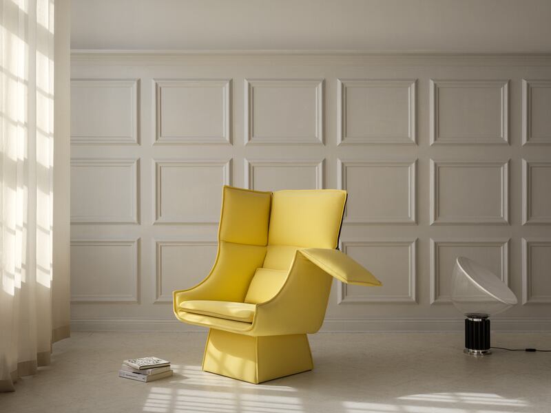 Socialclub chair, which comes in highback, shown, or lowback options. The higher back in yellow shown costs from €3,696 – in a lower grade fabric its price starts from €2,835 to order from Dún-Laoghaire-based Lost Weekend.
