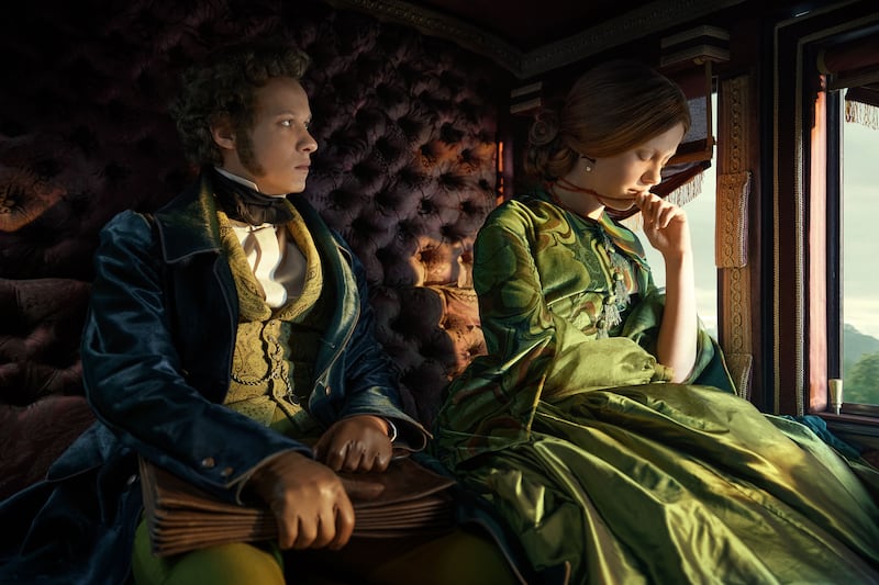 Frankenstein: Felix Kammerer as William Frankenstein and Mia Goth as Elizabeth in Guillermo del Toro's film. Photograph: Ken Woroner/Netflix