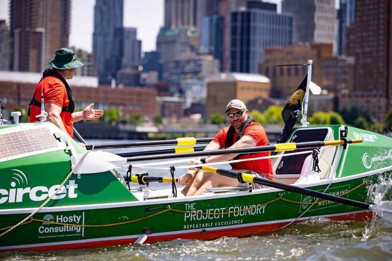 Damian Browne sets off from New York on his voyage to Galway. He began the trip with his friend Fergus Farrell, but Farrell had to leave after just 13 days when he became ill.