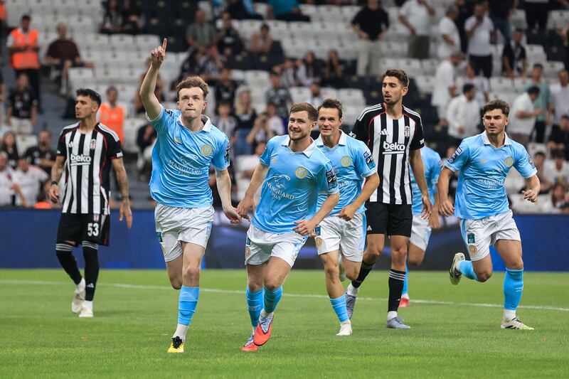 Conor Carty celebrates scoring a penalty for St Pat's. Photograph: Aleksandar Djorovic/Inpho