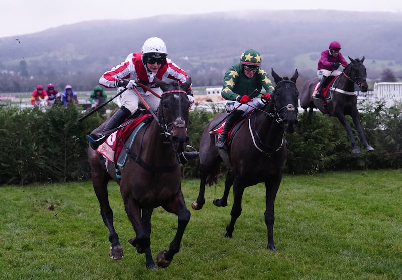 Stumptown (green silks) with Keith Donoghue aboard win the Glenfarclas Crystal Cup Cross Country Handicap Chase at Cheltenham on Friday. Photograph: David Davies/PA