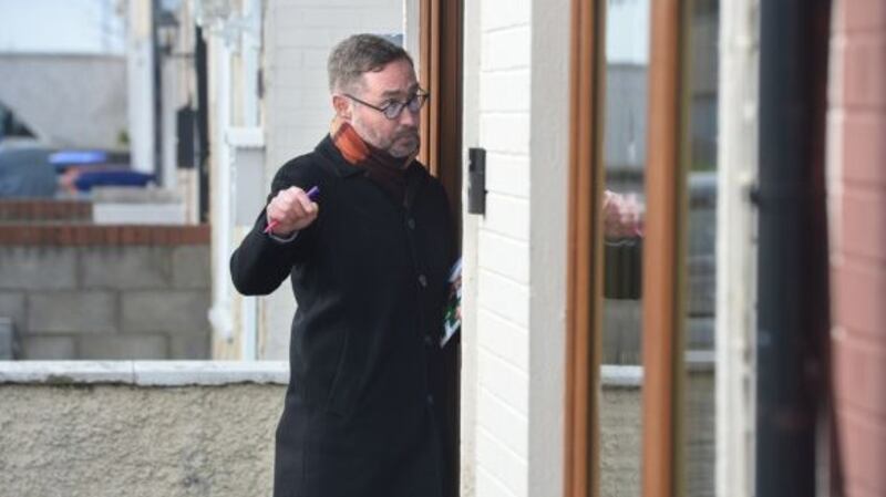 Sinn Féin housing spokesman Eoin Ó Broin canvassing in the Greenfort area of Clondalkin, Dublin.Photograph: Dara Mac Dónaill