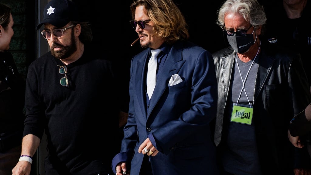 Johnny Depp leaves the Fairfax County Circuit Court after the first day of a defamtion case  between him and his former wife, US actress Amber Heard, in Fairfax, Virginia. Photograph:  Samuel Corum/AFP via Getty Images