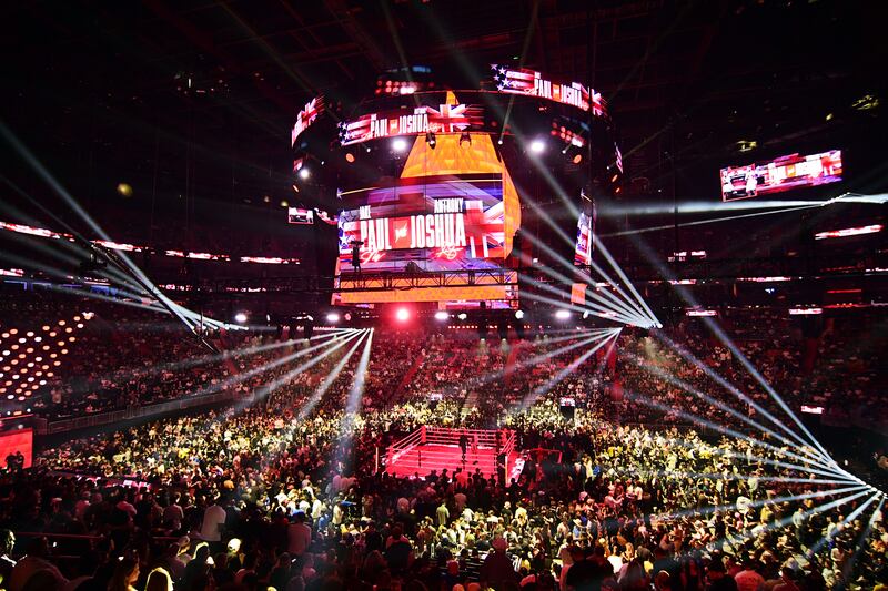 The arena before the fight between Anthony Joshua and Jake Paul got under way the Kaseya Center, Miami, Florida. Photograph: JC Ruiz/PA Wire