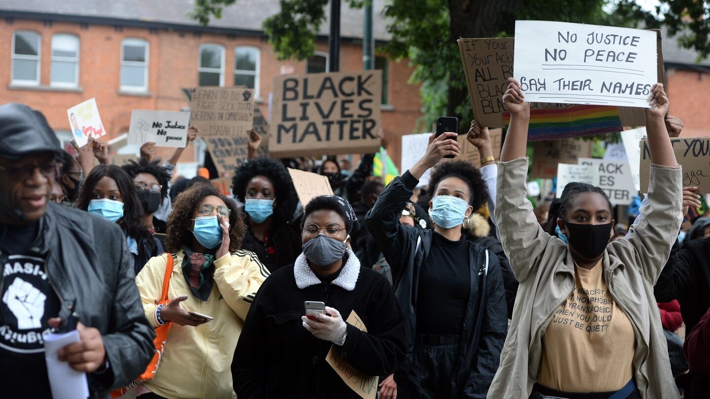 The Black Lives Matter protest outside the US Embassy, in Ballsbridge, Dublin 4. Photograph: Dara Mac Dónaill