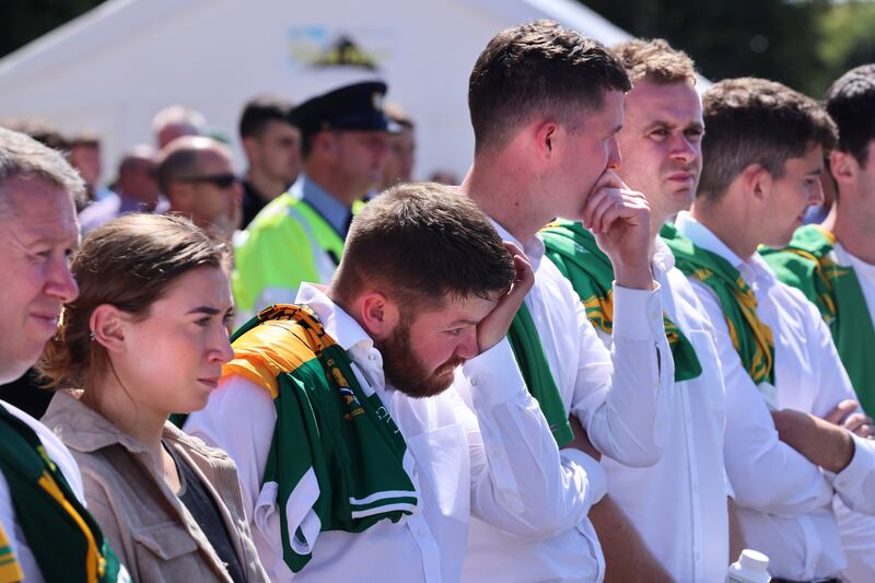 Clonoulty-Rossmore team-mates of Dillon Quirke at his funeral Mass. Photograph: Dara MacDónaill/The Irish Times